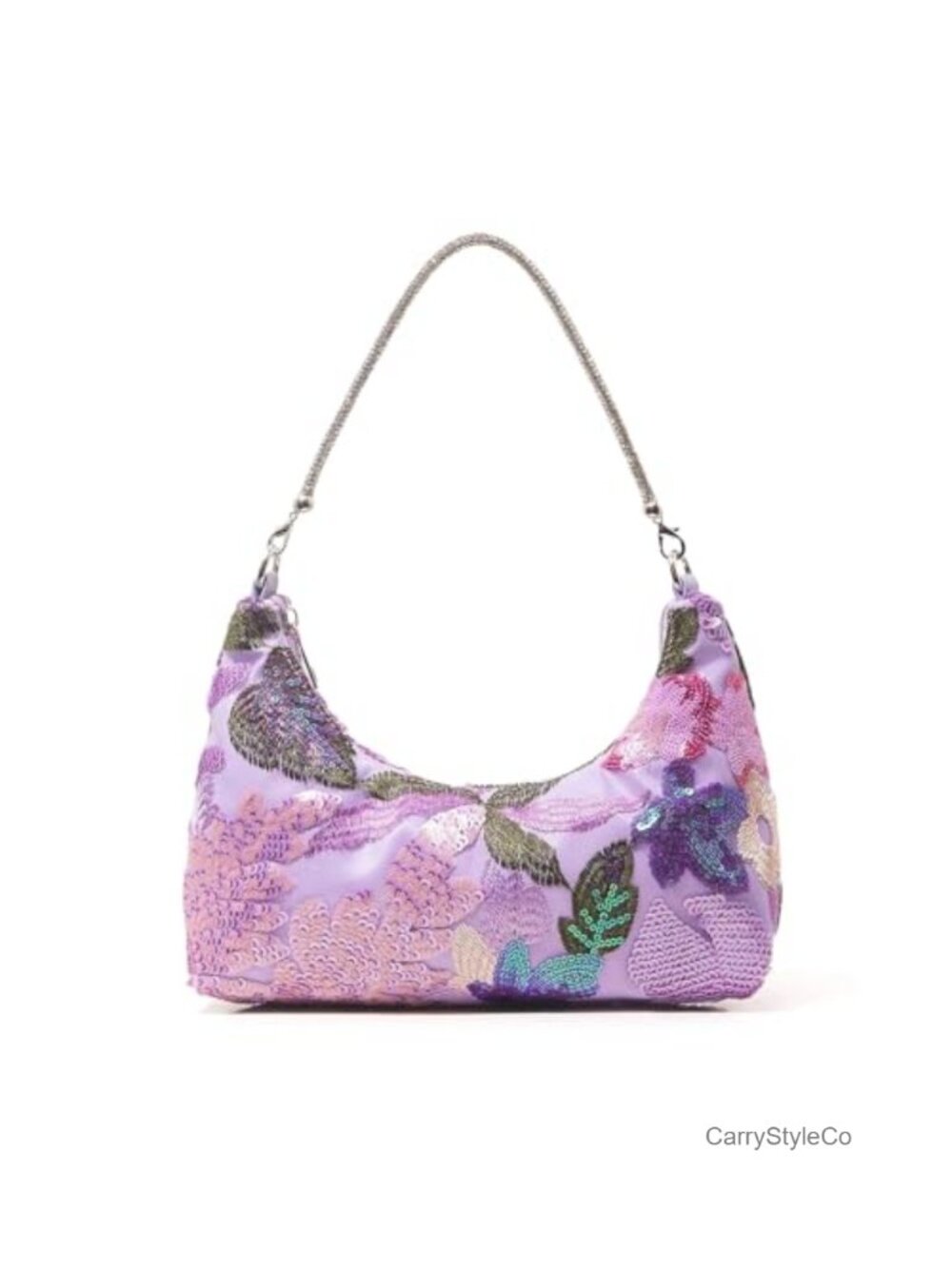 Sequin Floral Embroidered Evening Clutch with Detachable Chain Strap